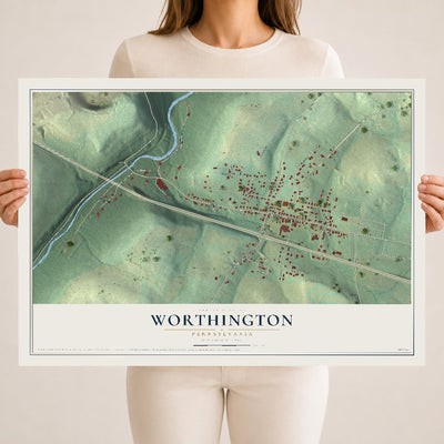 Map of Worthington, Pennsylvania, 18 x 24 inch unframed archival matte print