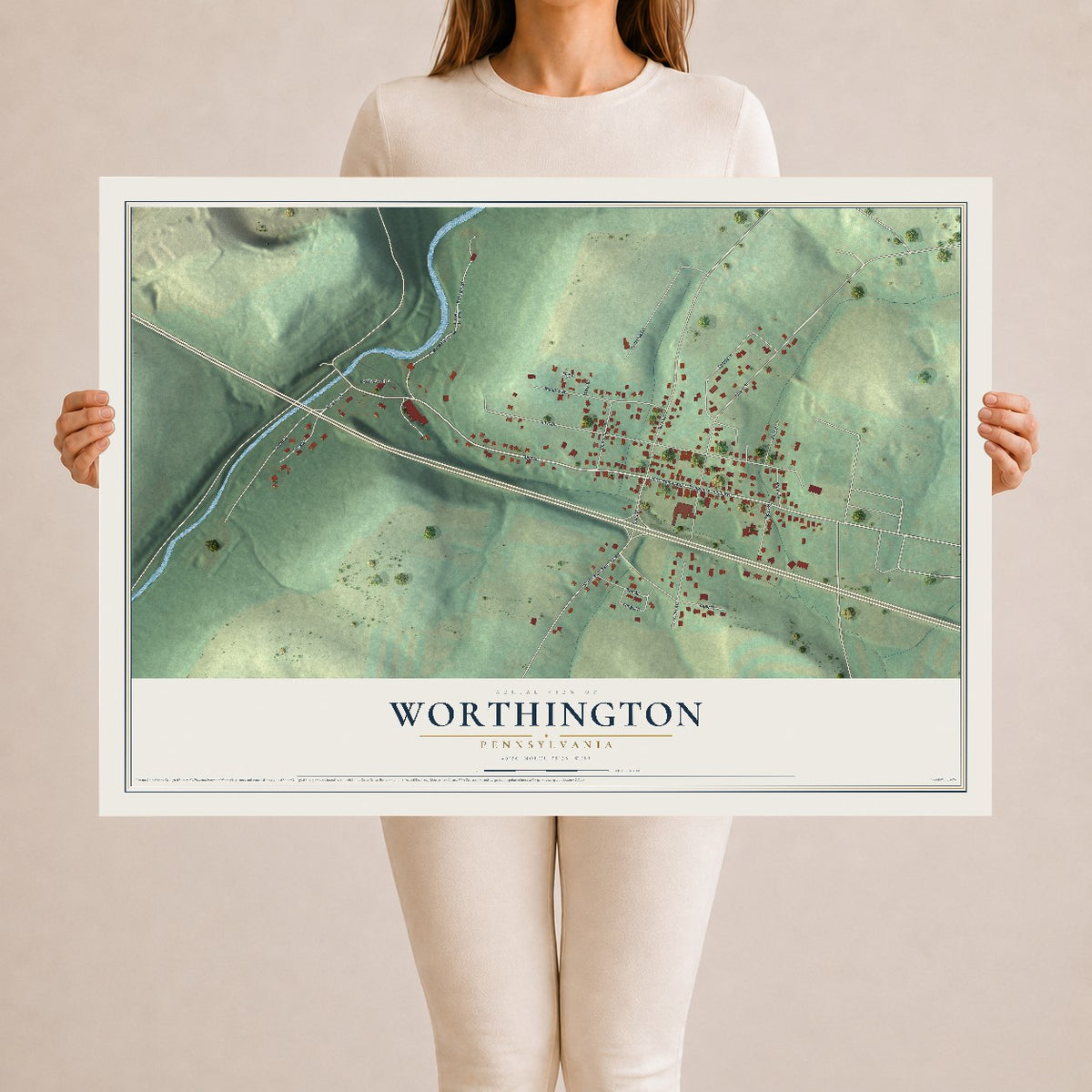 Map of Worthington, Pennsylvania, 24 x 36 inch unframed archival matte print