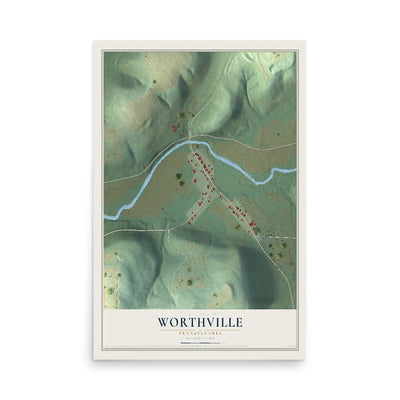 Map of Worthville, Pennsylvania, 12 x 18 inch unframed archival matte print