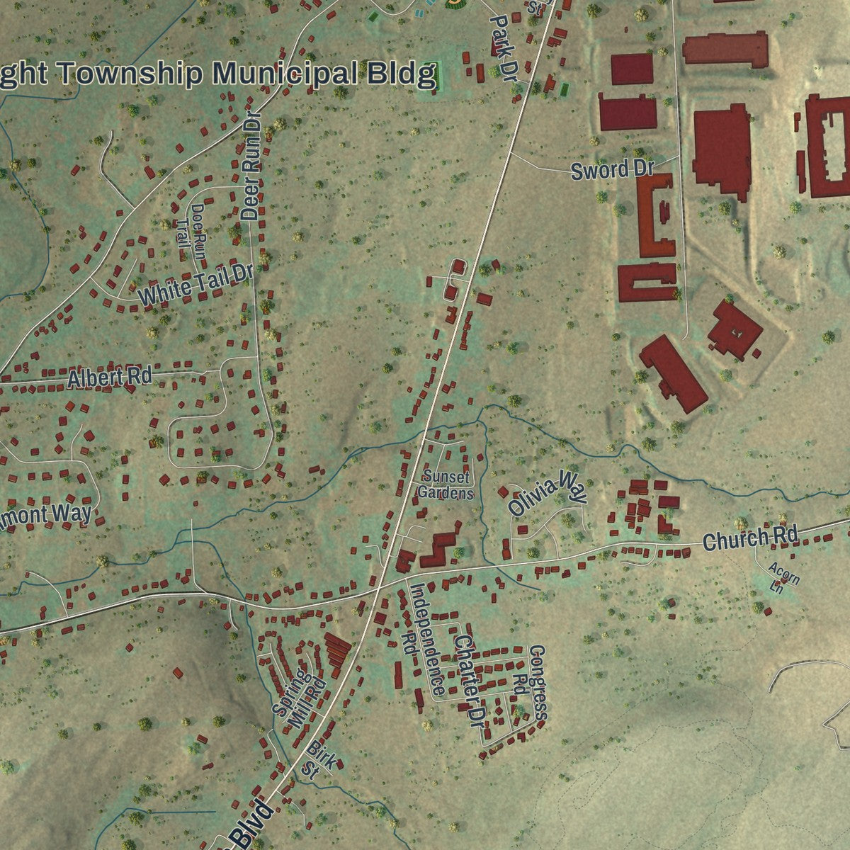 Close-up of the map of Wright, Pennsylvania print showing street and building detail