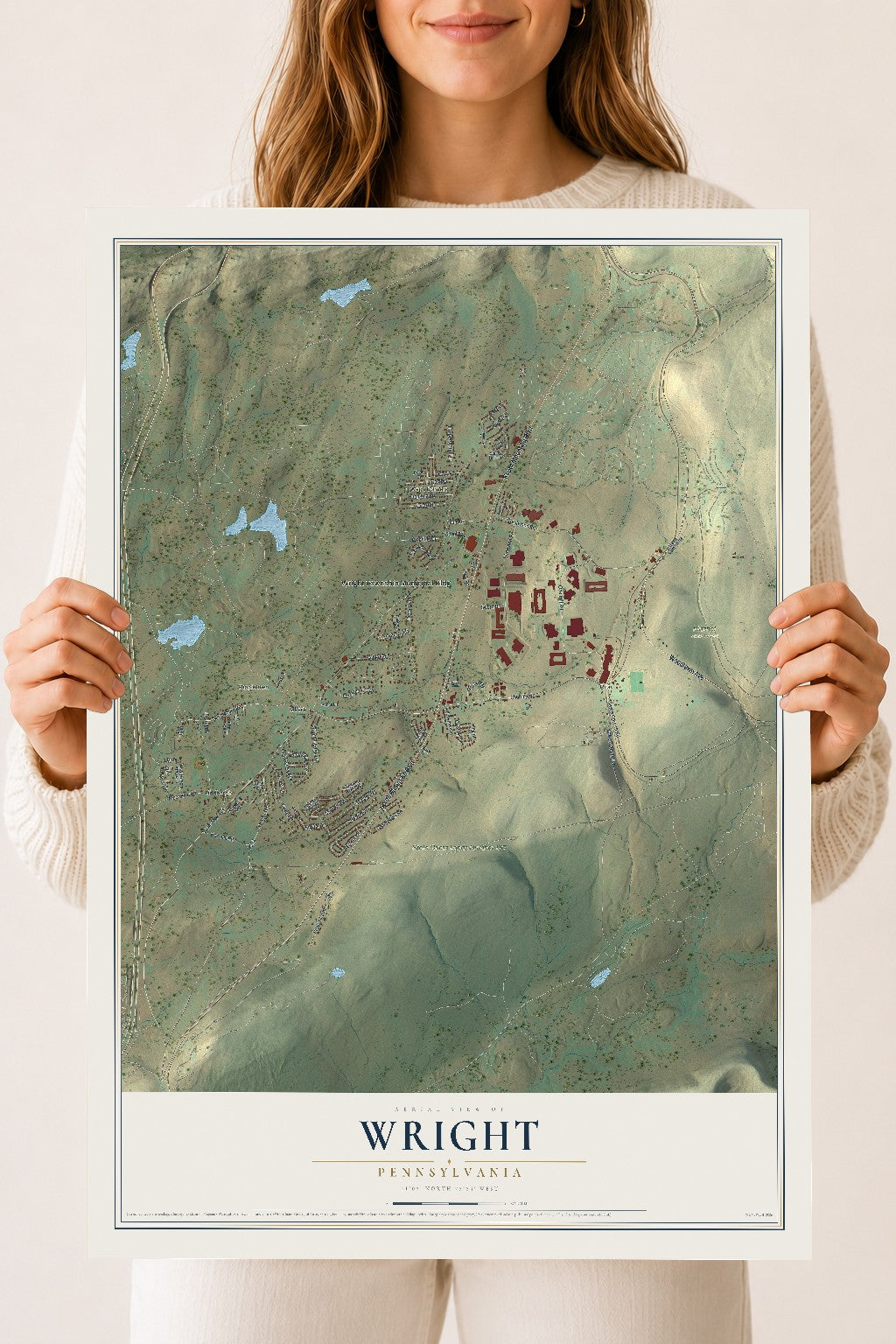 Map of Wright, Pennsylvania, 18 x 24 inch unframed archival matte print