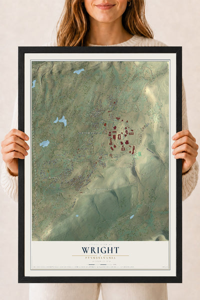 Map of Wright, Pennsylvania, 18 x 24 inch print in a black wood frame