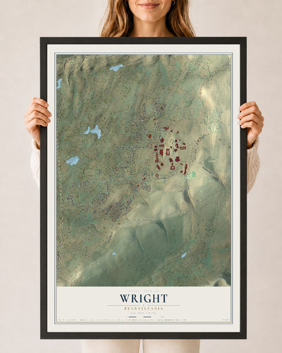 Map of Wright, Pennsylvania, 24 x 36 inch print in a black wood frame