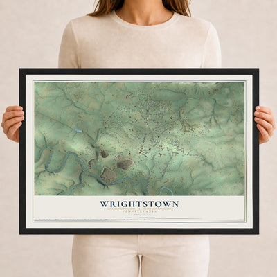 Map of Wrightstown, Pennsylvania, 12 x 18 inch print in a black wood frame