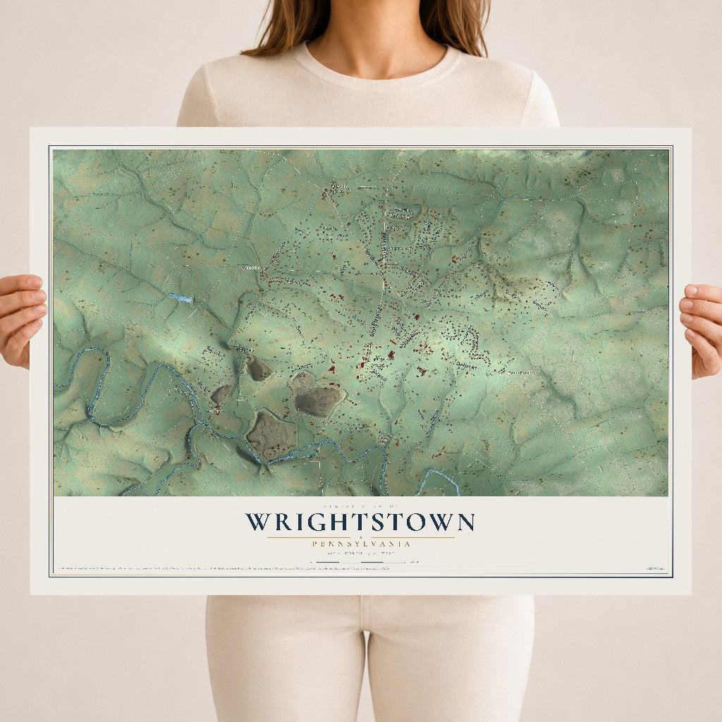 Map of Wrightstown, Pennsylvania, 18 x 24 inch unframed archival matte print