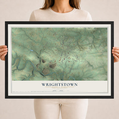 Map of Wrightstown, Pennsylvania, 18 x 24 inch print in a black wood frame