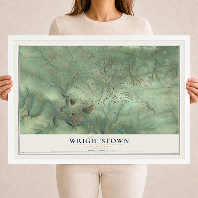 Map of Wrightstown, Pennsylvania, 18 x 24 inch print in a white wood frame