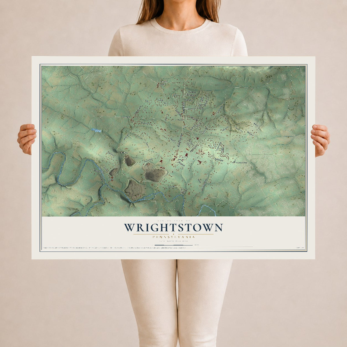 Map of Wrightstown, Pennsylvania, 24 x 36 inch unframed archival matte print