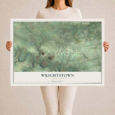 Map of Wrightstown, Pennsylvania, 24 x 36 inch unframed archival matte print