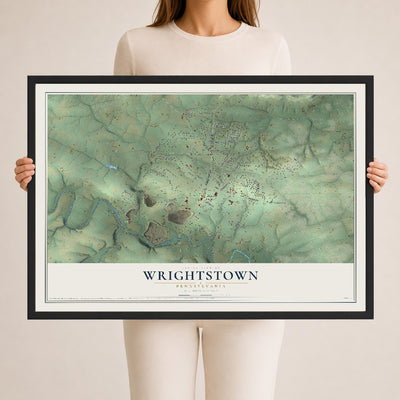 Map of Wrightstown, Pennsylvania, 24 x 36 inch print in a black wood frame