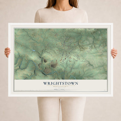 Map of Wrightstown, Pennsylvania, 24 x 36 inch print in a white wood frame