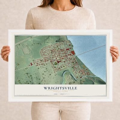Map of Wrightsville, Pennsylvania, 12 x 18 inch print in a white wood frame