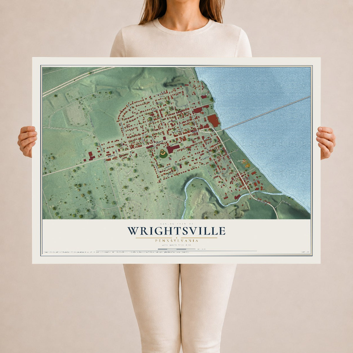 Map of Wrightsville, Pennsylvania, 24 x 36 inch unframed archival matte print