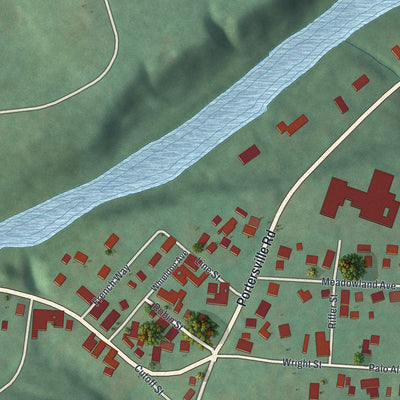 Close-up of the map of Wurtemburg, Pennsylvania print showing street and building detail