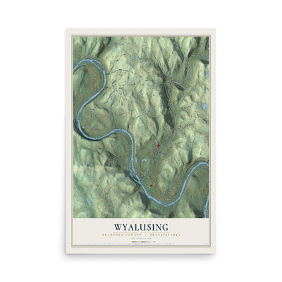 Map of Wyalusing, Bradford County, Pennsylvania, 12 x 18 inch unframed archival matte print