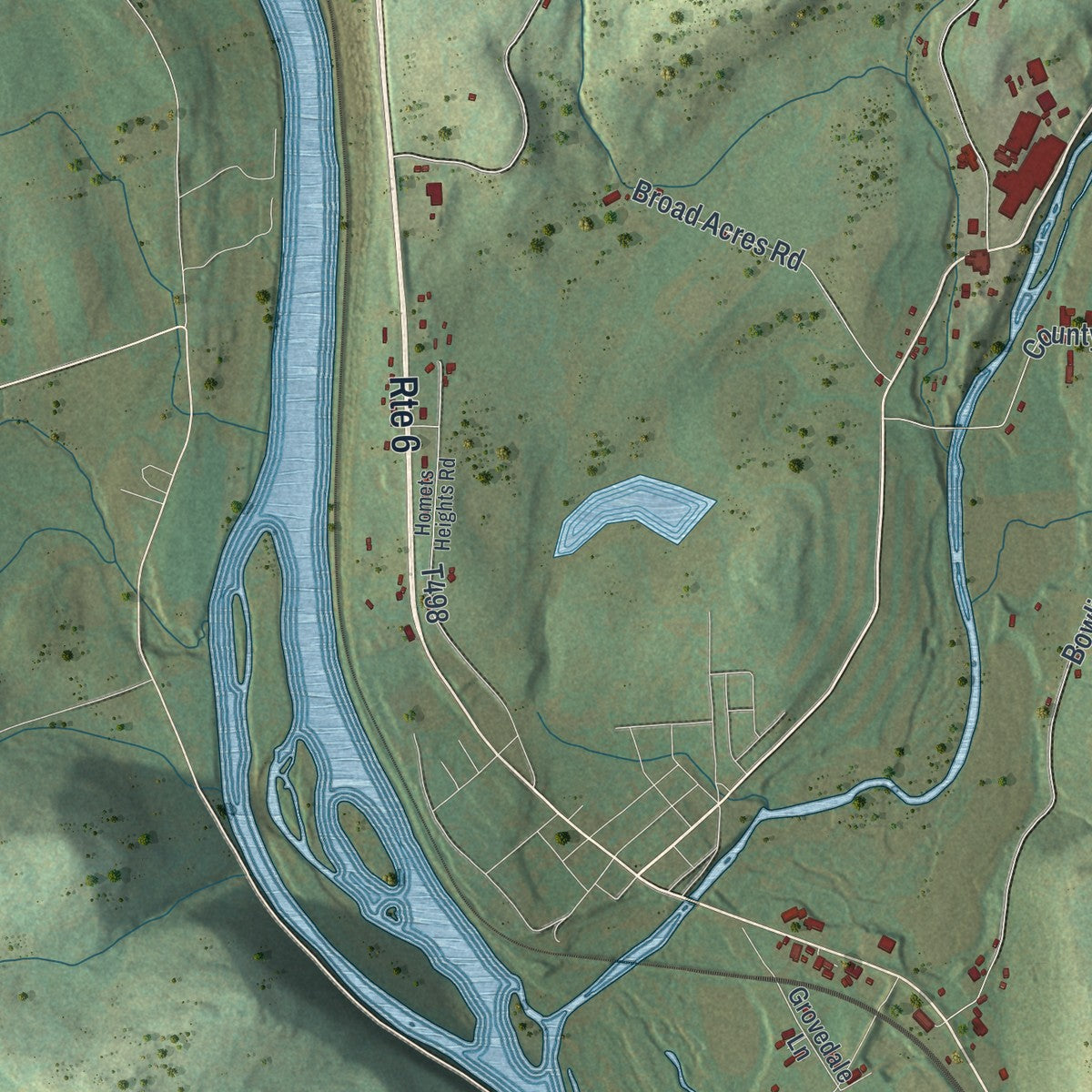 Second close-up of the map of Wyalusing, Bradford County, Pennsylvania print showing more streets and buildings