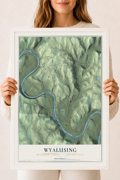 Map of Wyalusing, Bradford County, Pennsylvania, 18 x 24 inch print in a white wood frame