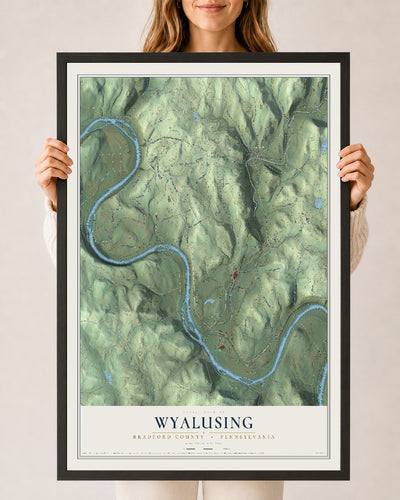 Map of Wyalusing, Bradford County, Pennsylvania, 24 x 36 inch print in a black wood frame