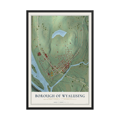 Map of the Borough of Wyalusing, Bradford County, Pennsylvania, 12 x 18 inch print in a black wood frame