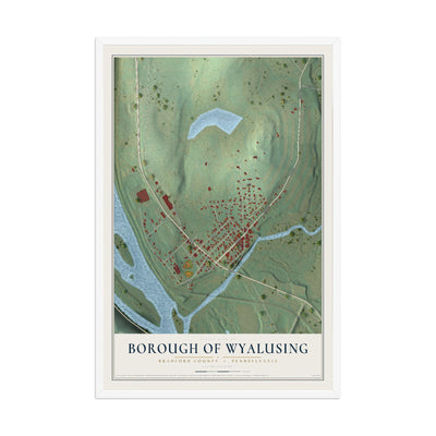 Map of the Borough of Wyalusing, Bradford County, Pennsylvania, 12 x 18 inch print in a white wood frame