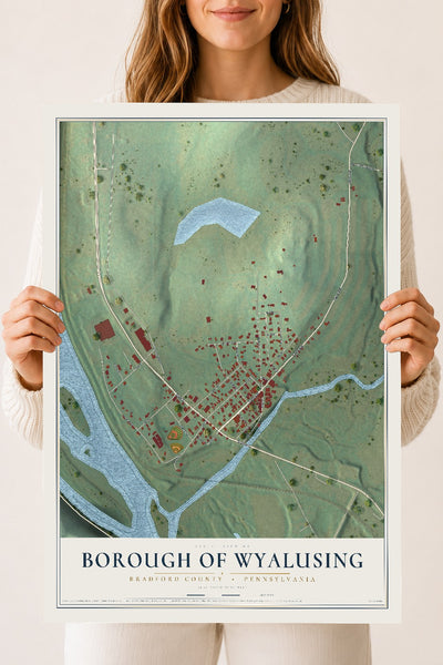 Map of the Borough of Wyalusing, Bradford County, Pennsylvania, 18 x 24 inch unframed archival matte print