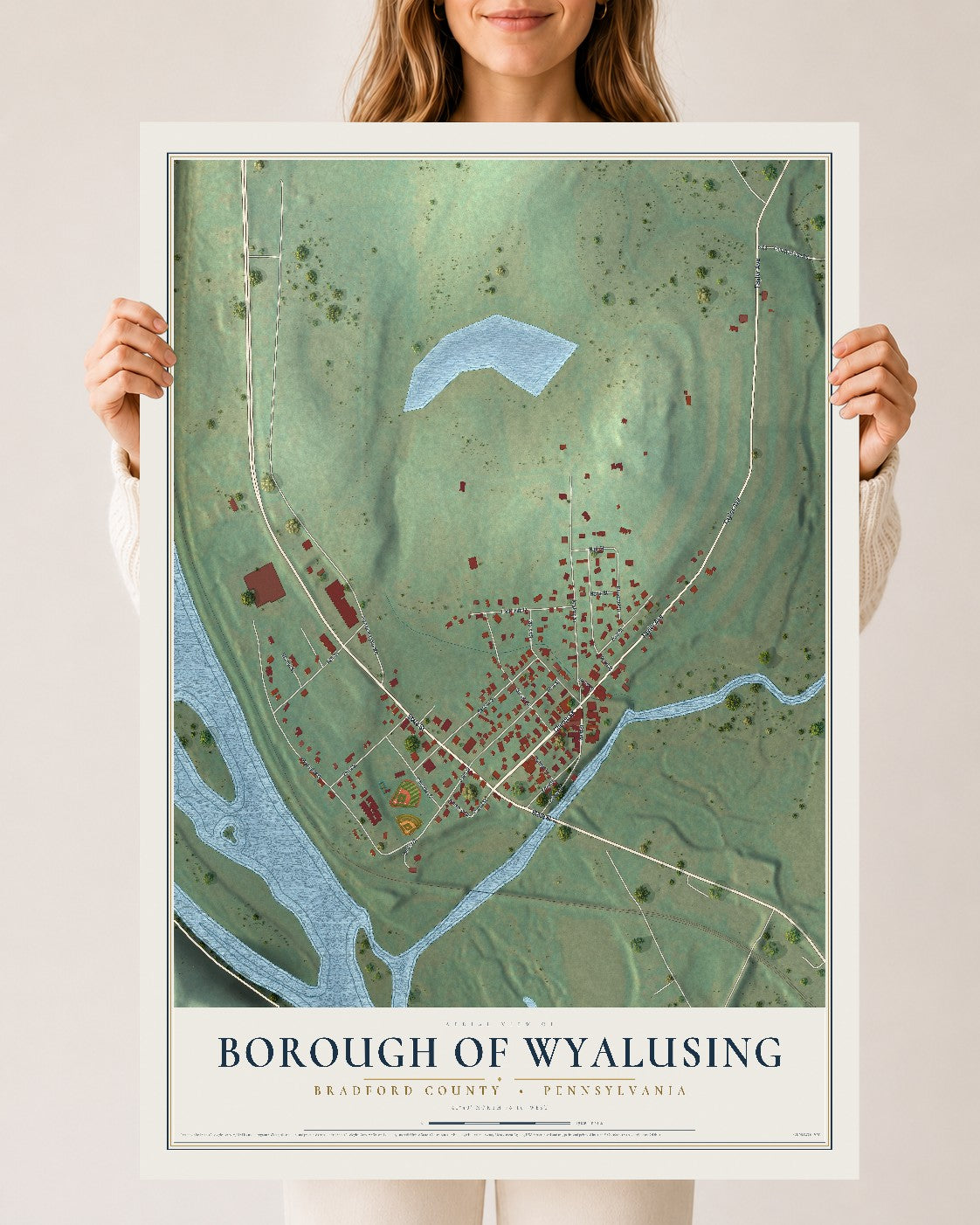 Map of the Borough of Wyalusing, Bradford County, Pennsylvania, 24 x 36 inch unframed archival matte print