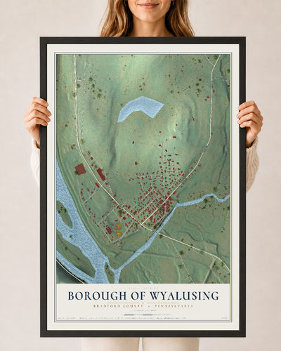 Map of the Borough of Wyalusing, Bradford County, Pennsylvania, 24 x 36 inch print in a black wood frame