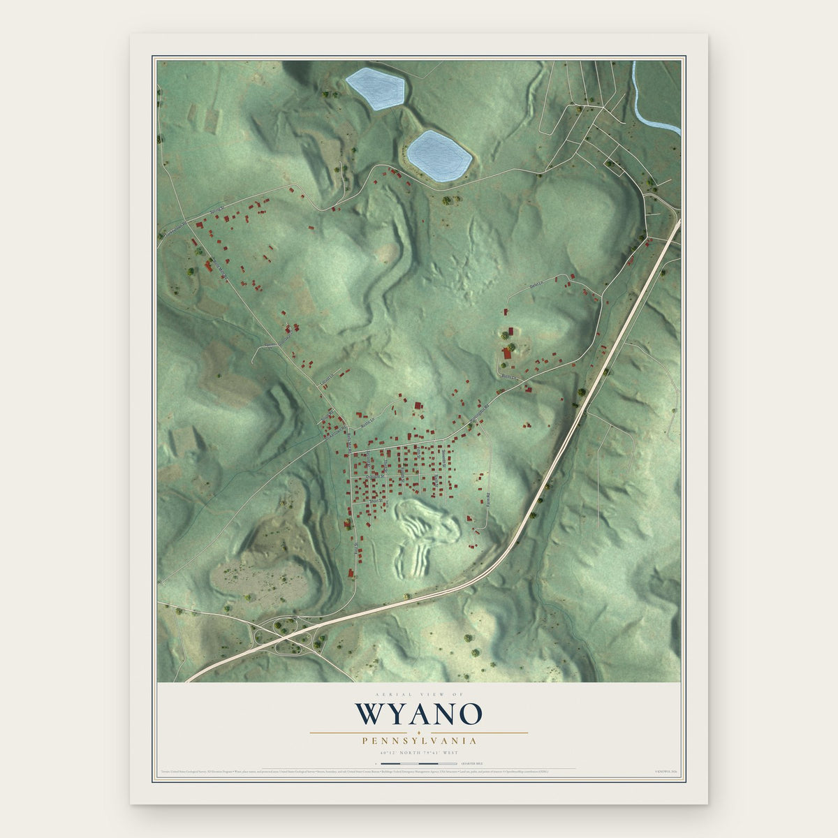 Wyano, Pennsylvania map print, the full design