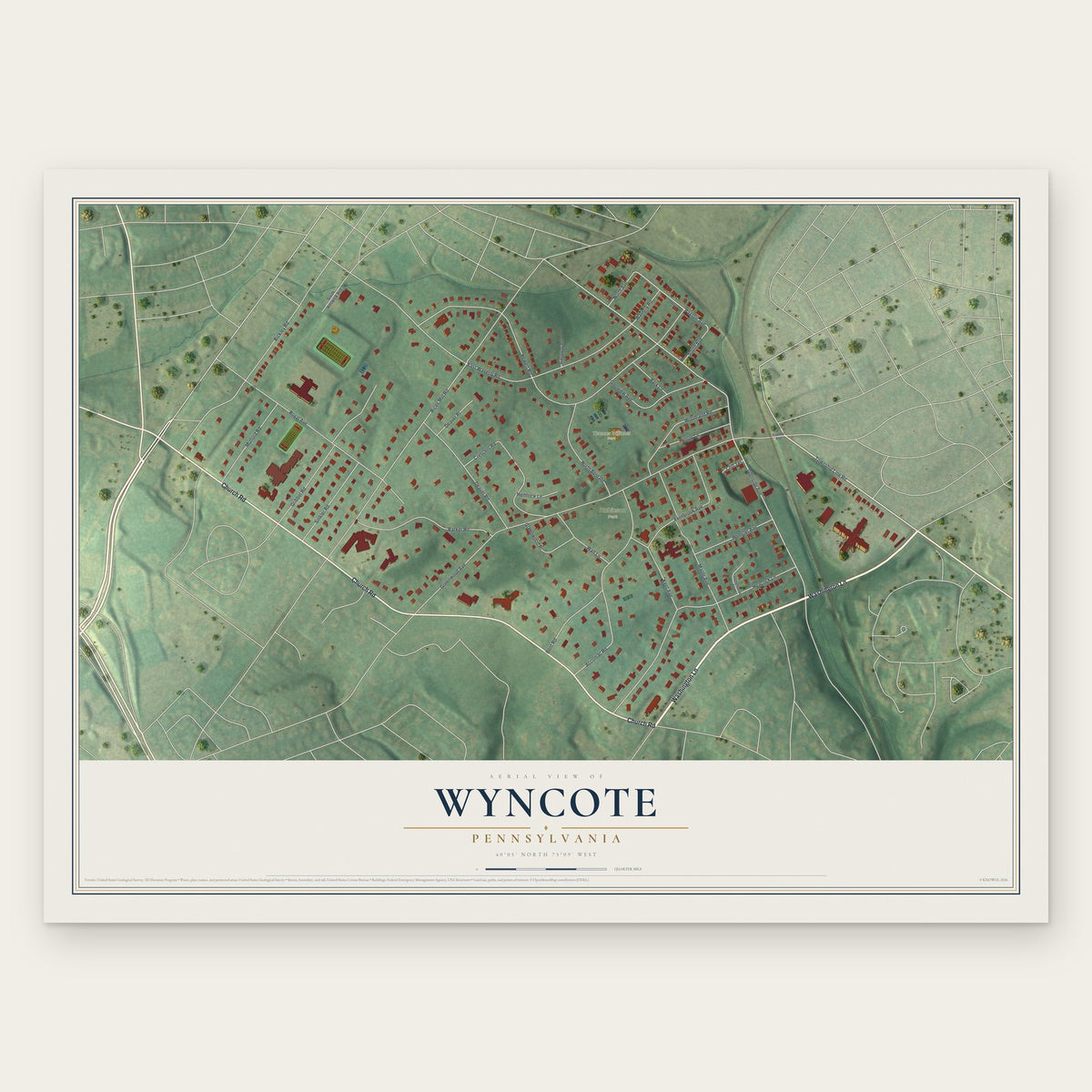 Wyncote, Pennsylvania map print, the full design