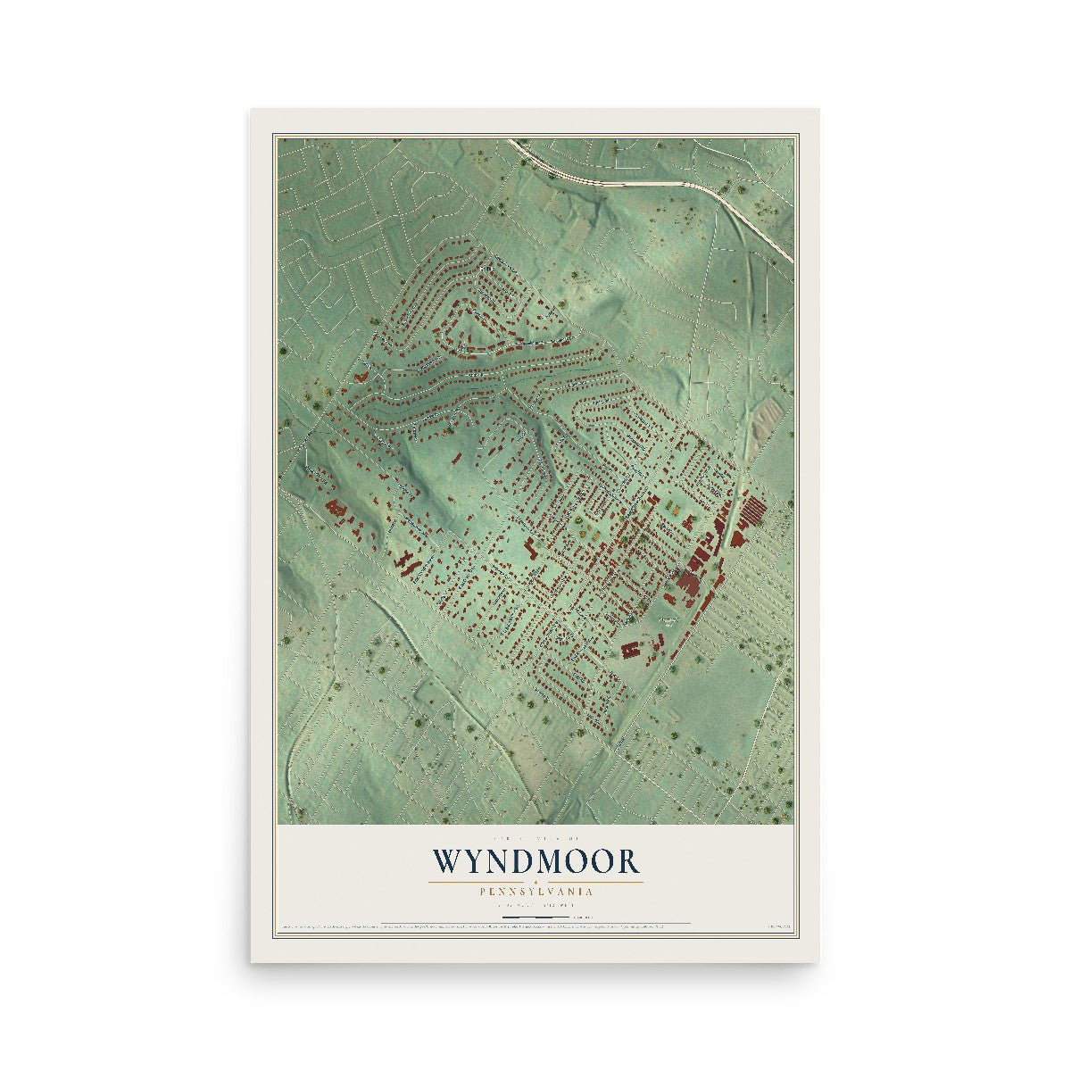 Map of Wyndmoor, Pennsylvania, 12 x 18 inch unframed archival matte print