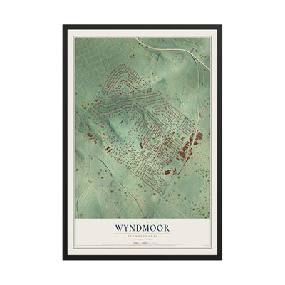 Map of Wyndmoor, Pennsylvania, 12 x 18 inch print in a black wood frame