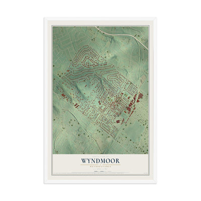 Map of Wyndmoor, Pennsylvania, 12 x 18 inch print in a white wood frame
