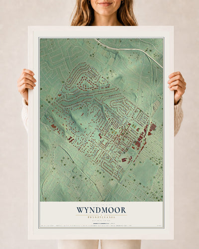 Map of Wyndmoor, Pennsylvania, 24 x 36 inch print in a white wood frame