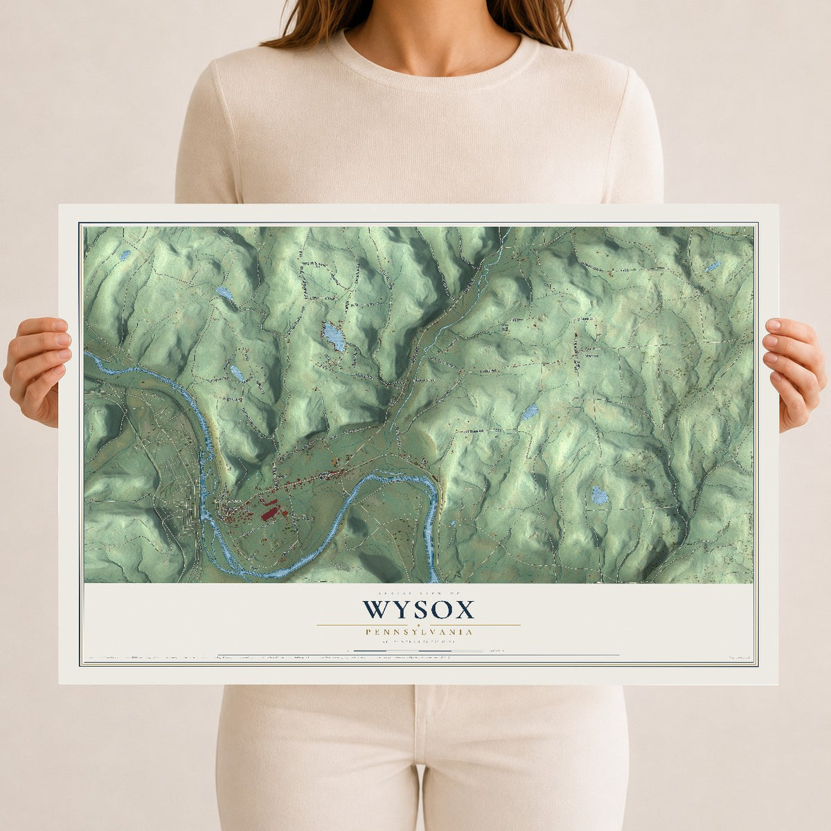 Map of Wysox, Pennsylvania, 12 x 18 inch unframed archival matte print