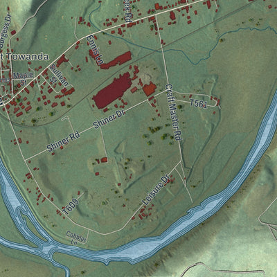 Close-up of the map of Wysox, Pennsylvania print showing street and building detail