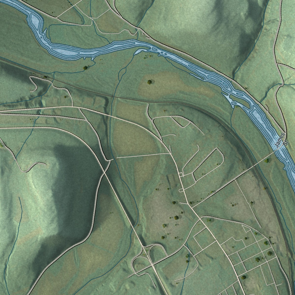 Second close-up of the map of Wysox, Pennsylvania print showing more streets and buildings