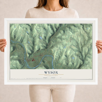 Map of Wysox, Pennsylvania, 18 x 24 inch print in a white wood frame
