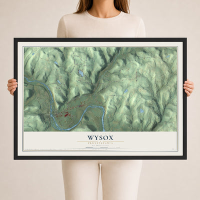 Map of Wysox, Pennsylvania, 24 x 36 inch print in a black wood frame