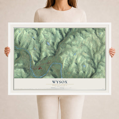 Map of Wysox, Pennsylvania, 24 x 36 inch print in a white wood frame