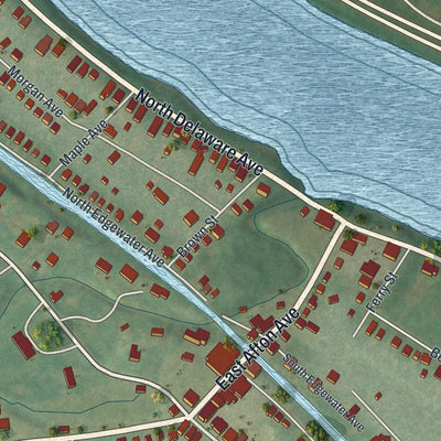 Close-up of the map of Yardley, Pennsylvania print showing street and building detail