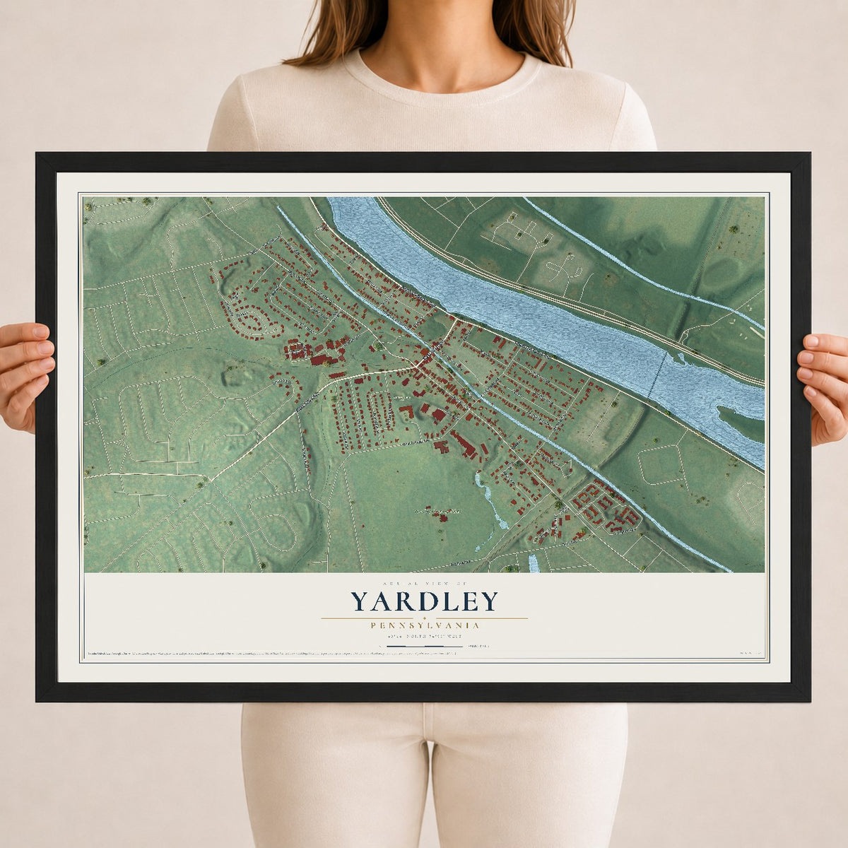Map of Yardley, Pennsylvania, 18 x 24 inch print in a black wood frame