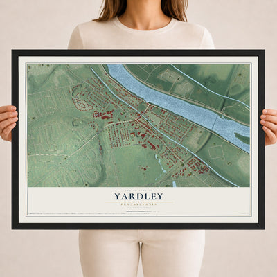 Map of Yardley, Pennsylvania, 18 x 24 inch print in a black wood frame