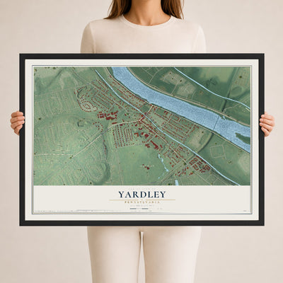 Map of Yardley, Pennsylvania, 24 x 36 inch print in a black wood frame