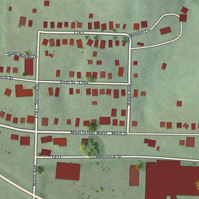 Close-up of the map of Yatesboro, Pennsylvania print showing street and building detail