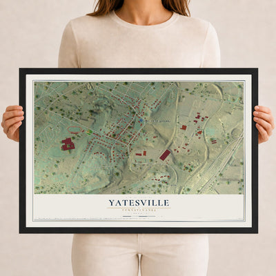 Map of Yatesville, Pennsylvania, 12 x 18 inch print in a black wood frame