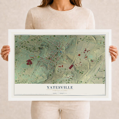 Map of Yatesville, Pennsylvania, 12 x 18 inch print in a white wood frame