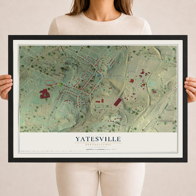 Map of Yatesville, Pennsylvania, 18 x 24 inch print in a black wood frame