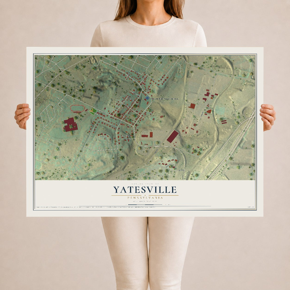 Map of Yatesville, Pennsylvania, 24 x 36 inch unframed archival matte print