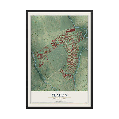 Map of Yeadon, Pennsylvania, 12 x 18 inch print in a black wood frame
