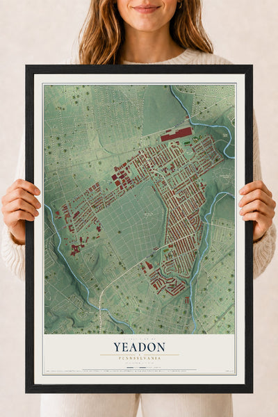 Map of Yeadon, Pennsylvania, 18 x 24 inch print in a black wood frame